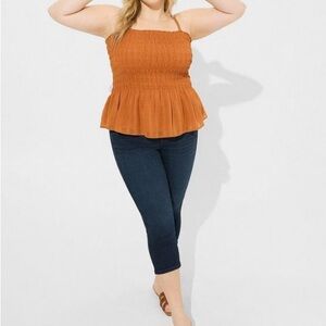 Torrid Size 0 Peplum Chiffon Smocked Top Amber Brown